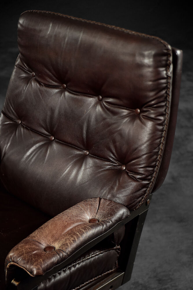 Modern Scandinavian brown leather swivel chair, 1970s