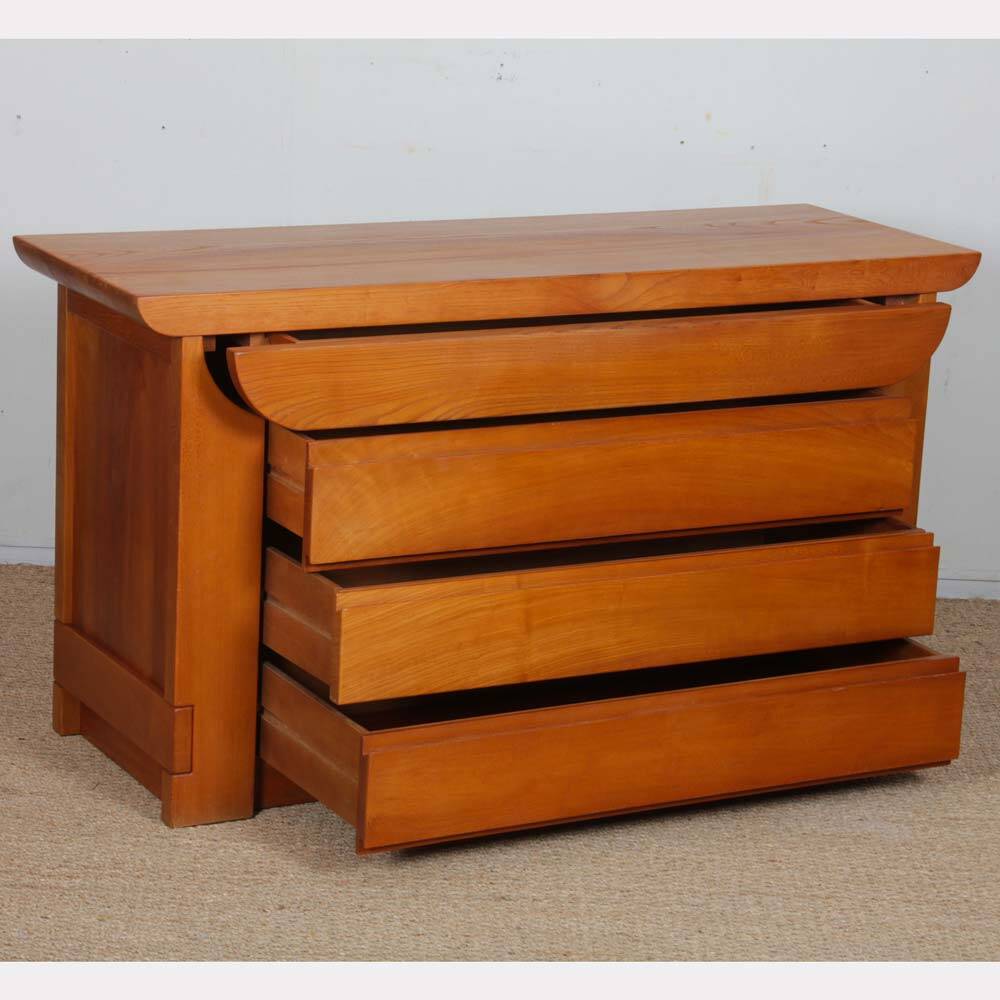 Vintage chest of drawers in solid elm by Luigi Gorgoni, 1970.
