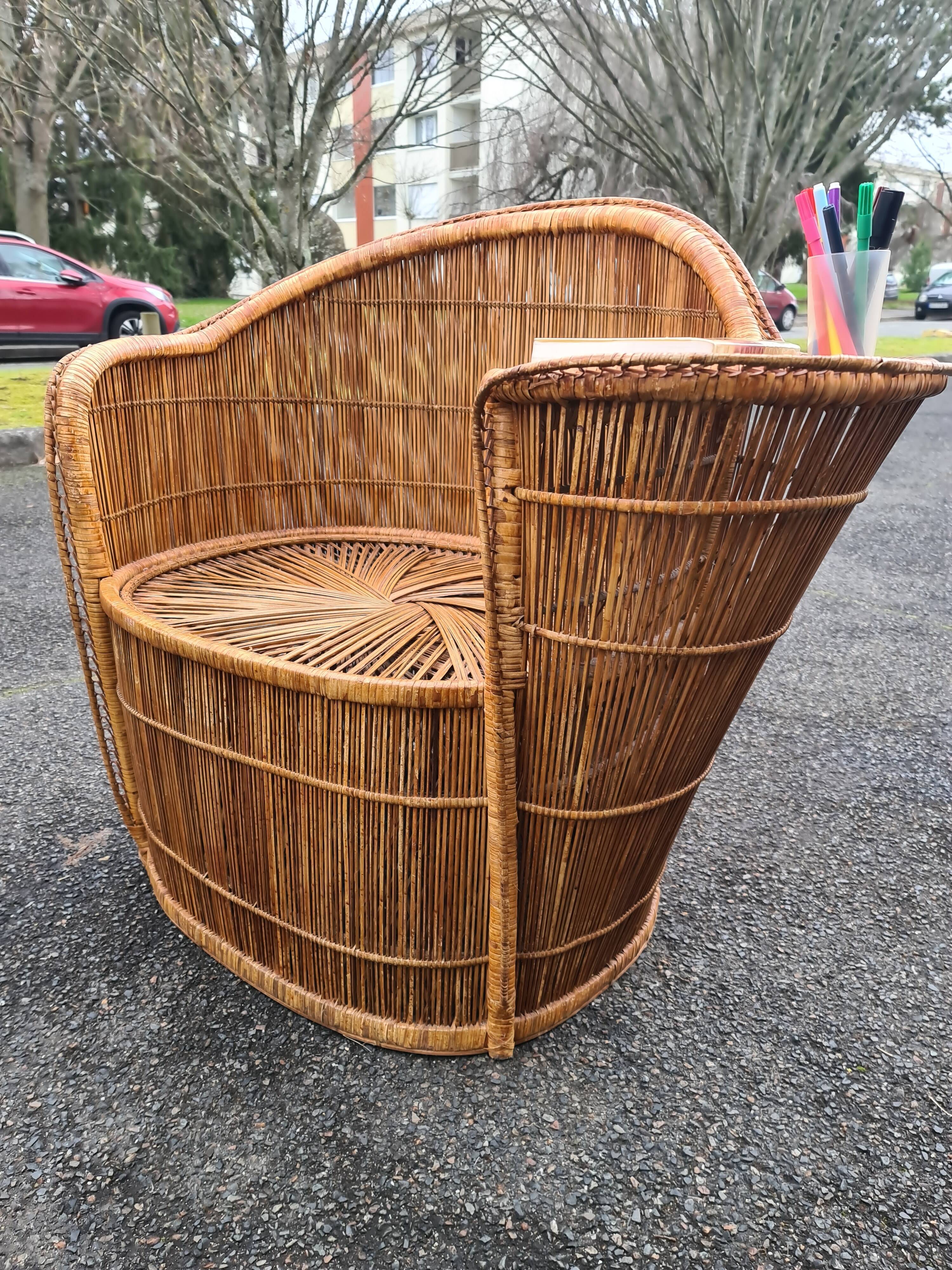 Bench rattan armchair model tablet phone 1960