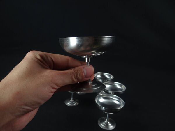 6 coupelles à glace sur pied en inox Létang Rémy en inox Made in France