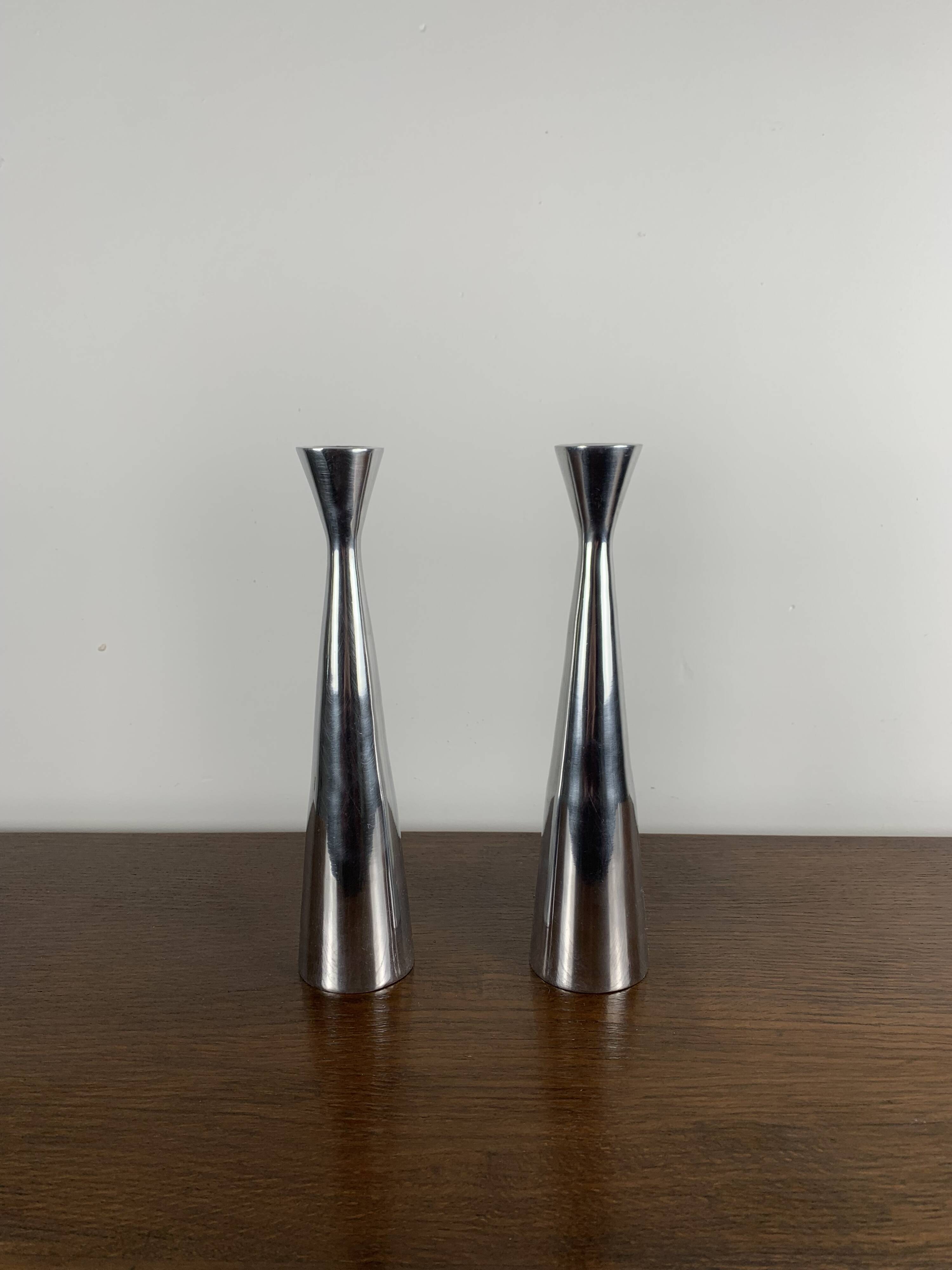 Pair of silver-plated metal candlesticks, Denmark