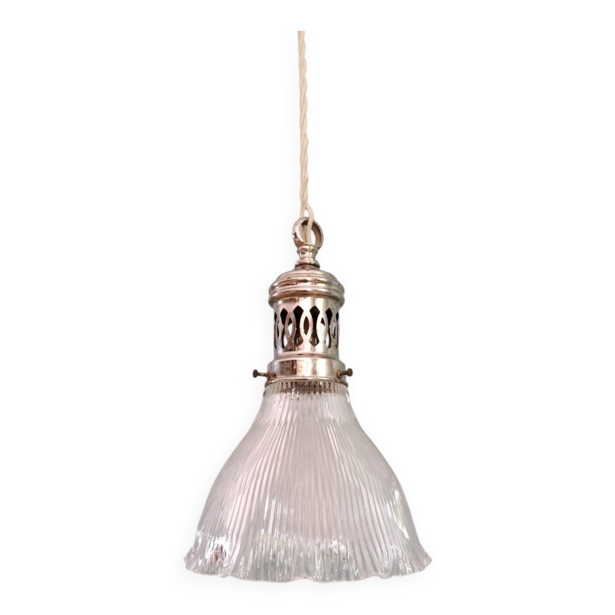 Suspension Holophane in ribbed transparent glass, 1930