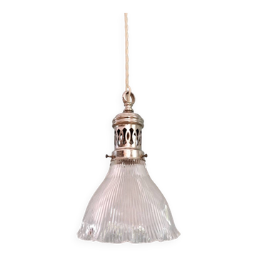 Suspension Holophane in ribbed transparent glass, 1930
