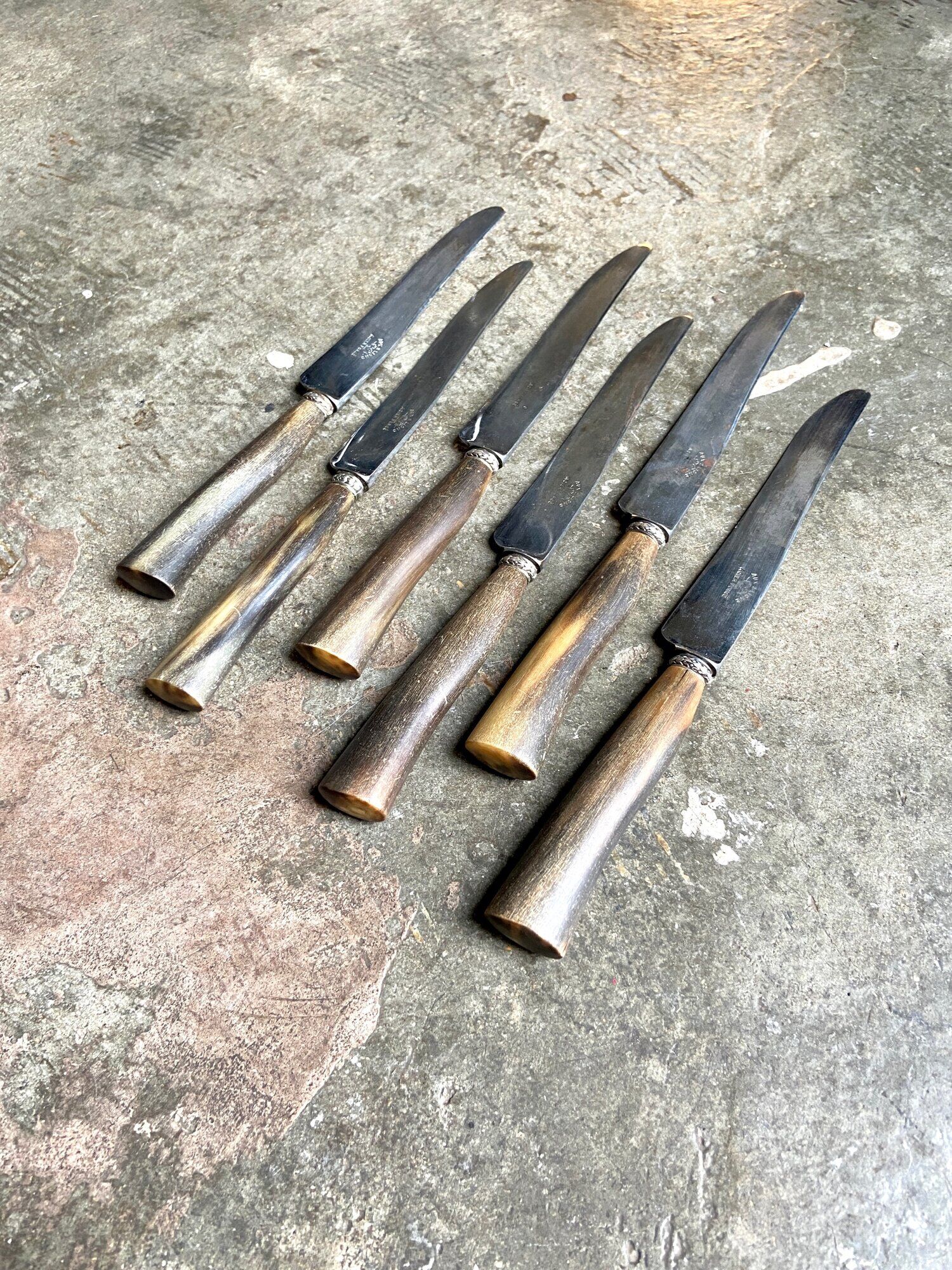 6 couteaux en corne et acier forgé Aux 2 Lions