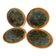 Set of 4 flamed enamel plates in green and amber from the 60s-70s.