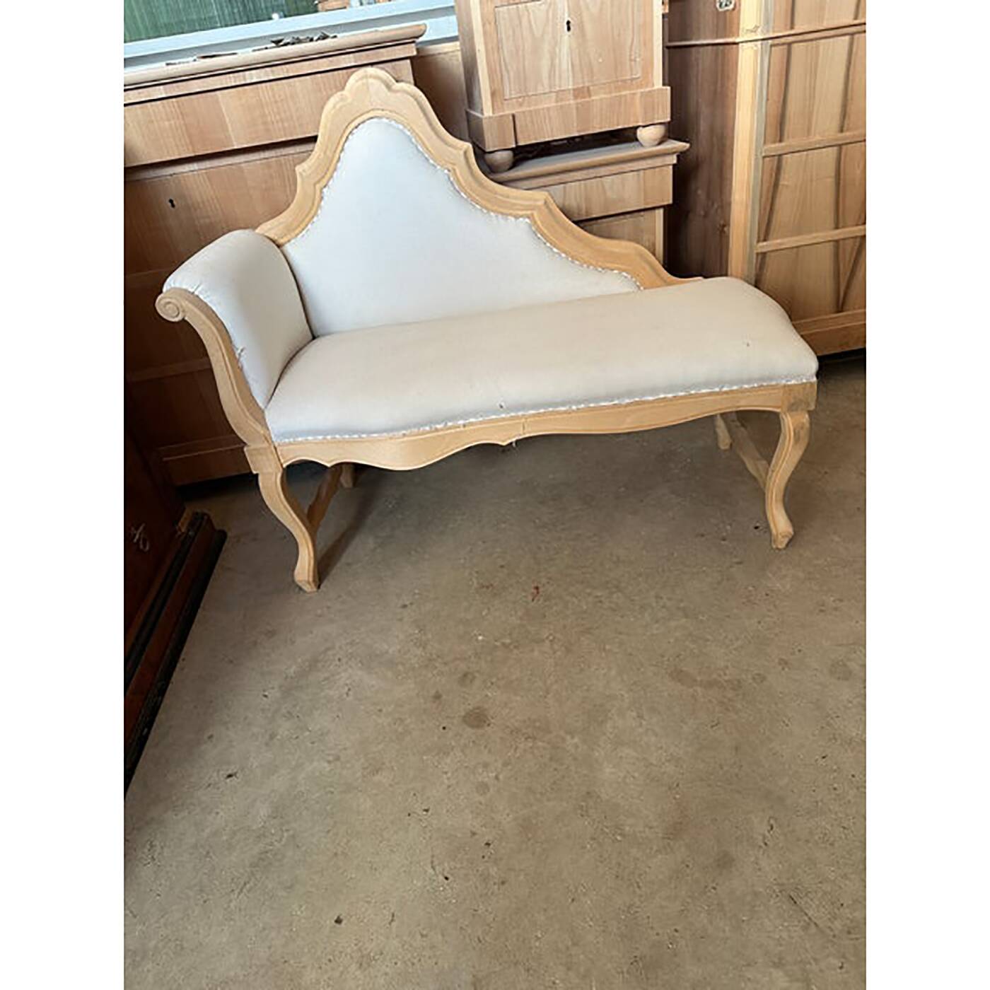 Italian Artisanal Little White Sofa in Natural Wood