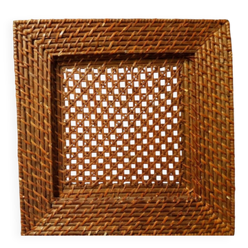 Square placemat in woven rattan and caning