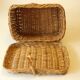 Braided rattan basket with lid, jewelry box, vintage from the 1970s
