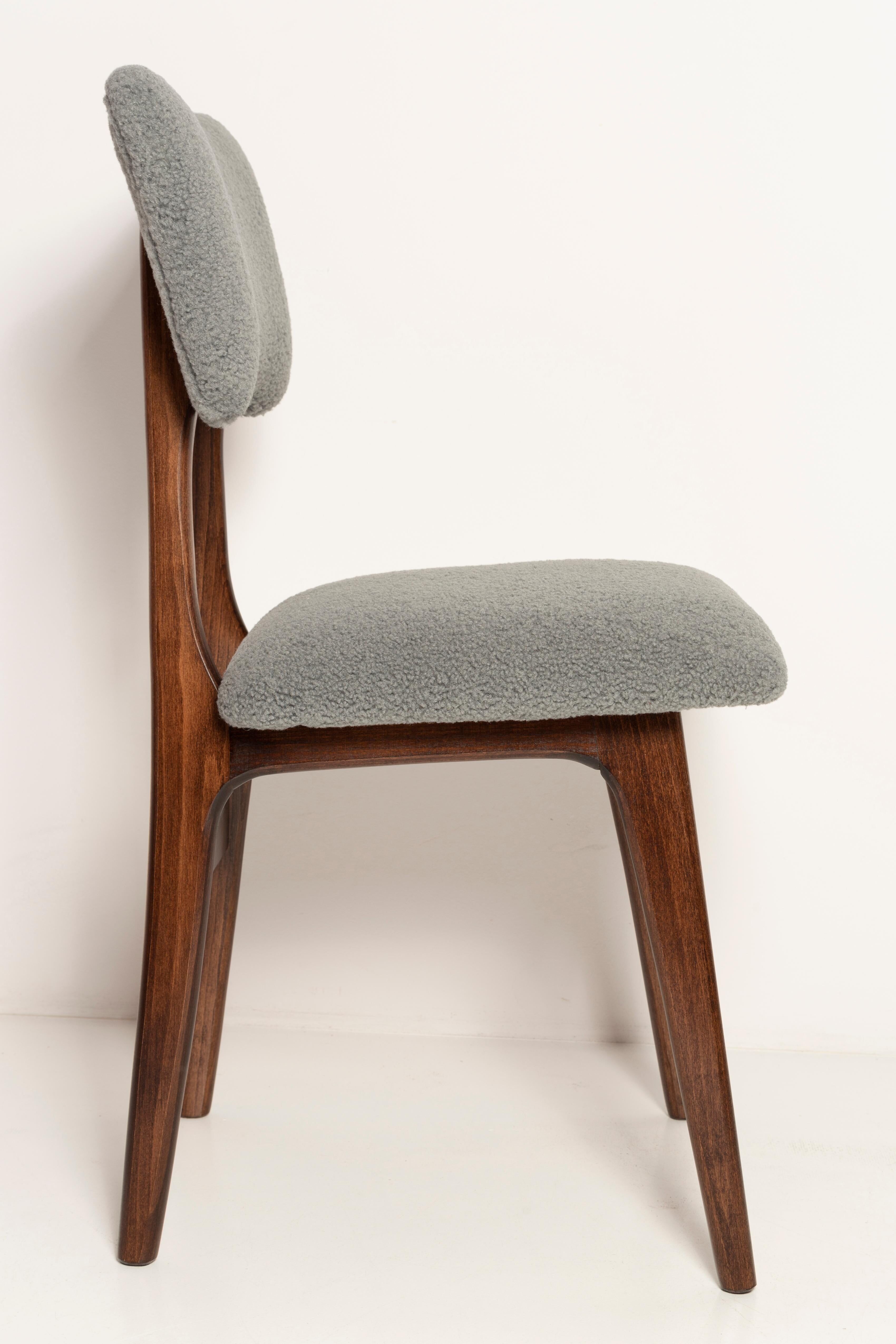 Chaise de salle à manger papillon milieu du siècle, bouclé gris, bois noyer foncé, Europe, années 1960
