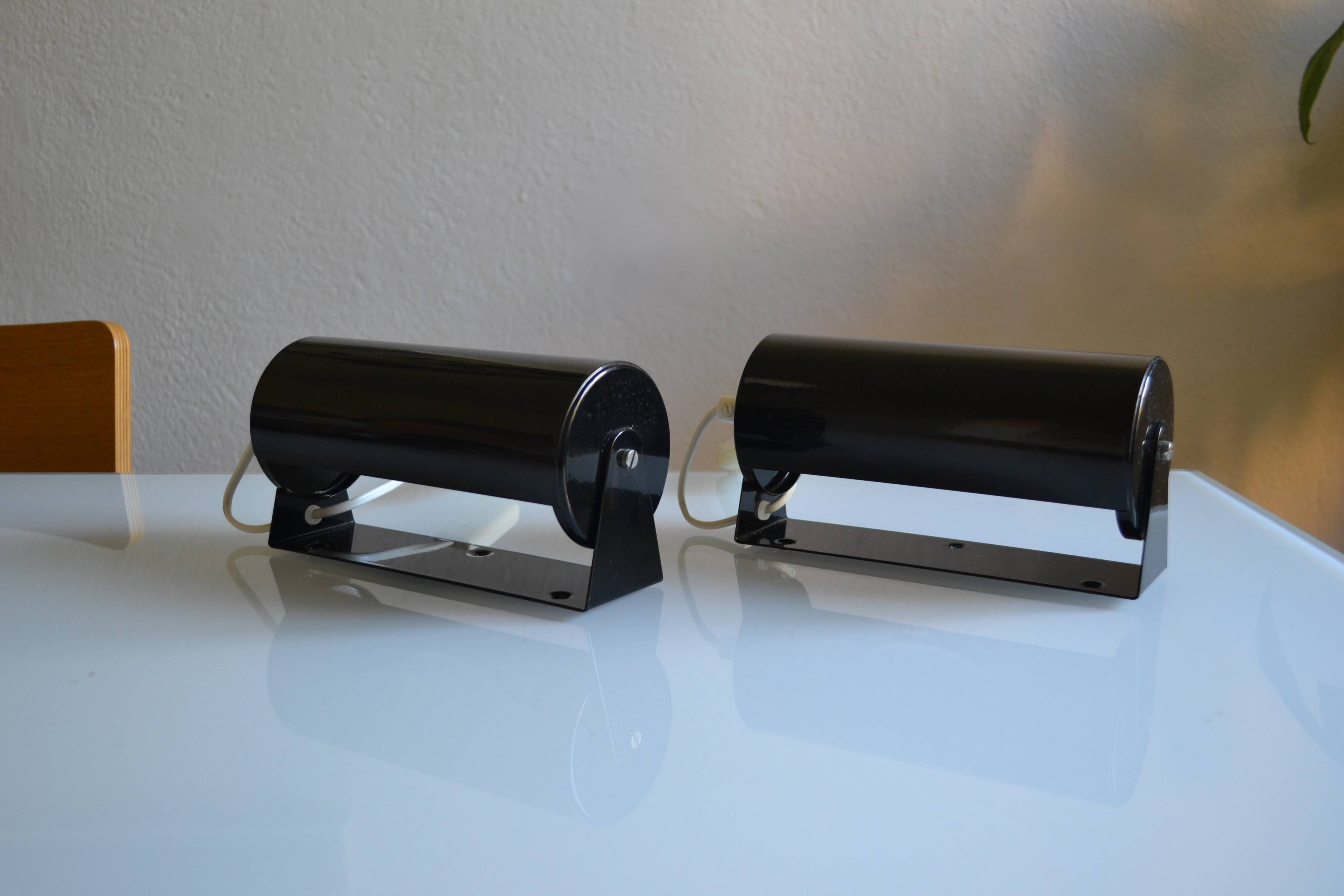 Pair of vintage Ikea 1980s Typ V 413 black wall lamps