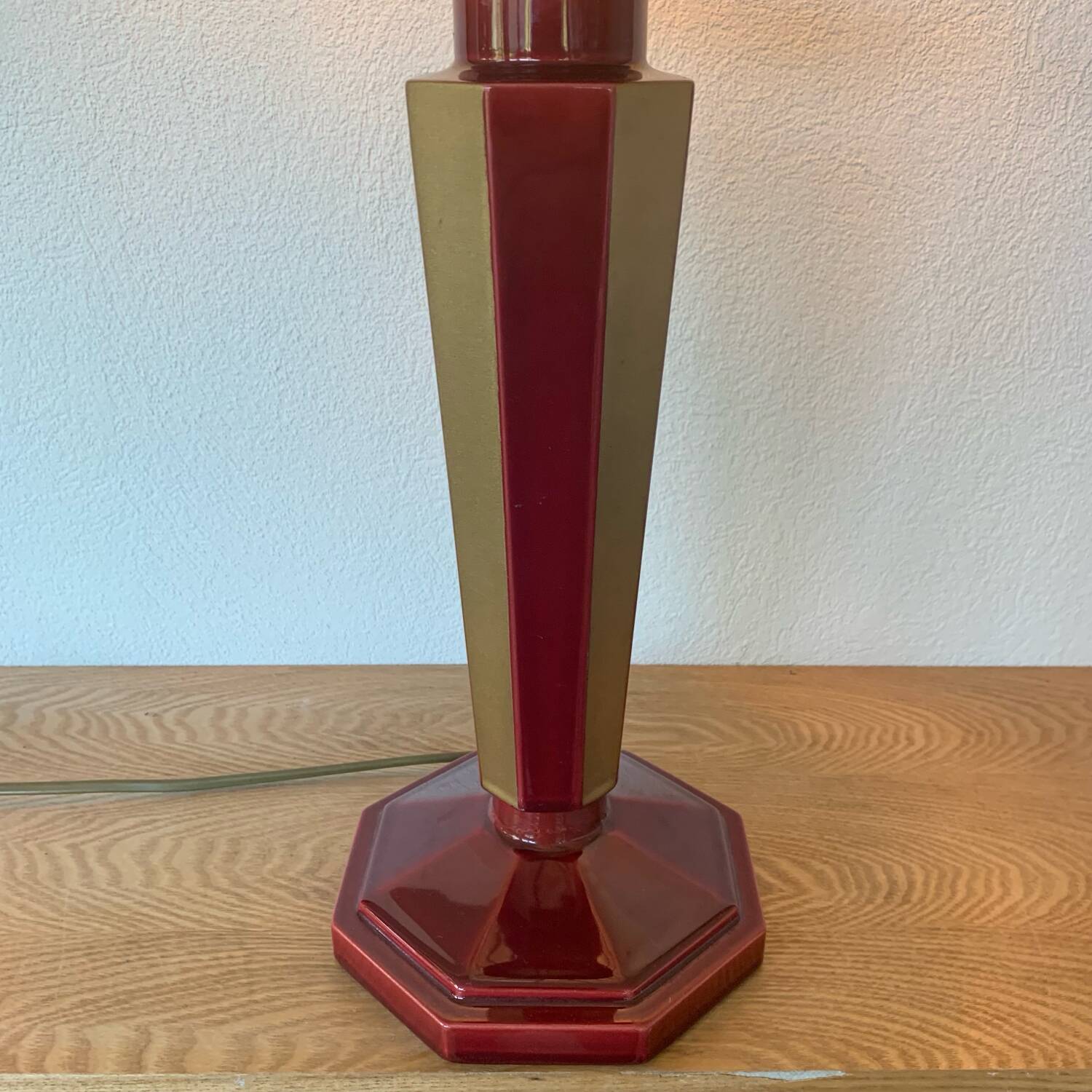 ▪️Vintage Lamp Le Dauphin Ceramic Bordeaux and Gold and Mother-of-pearl Lampshade Art Deco