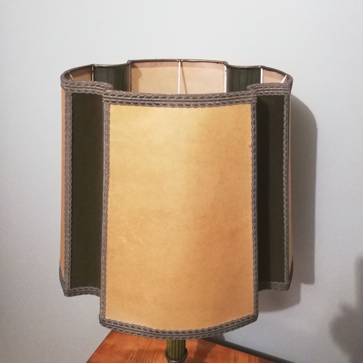 Vintage lamp with wove paper lampshade and velvet