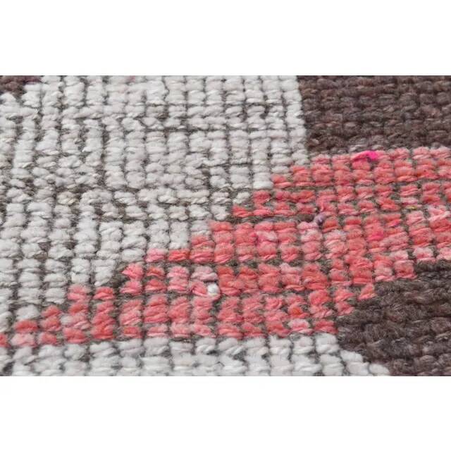 1970s Vintage Turkish Oushak Handmade Wool Cotton Pink Runner Rug 89x279