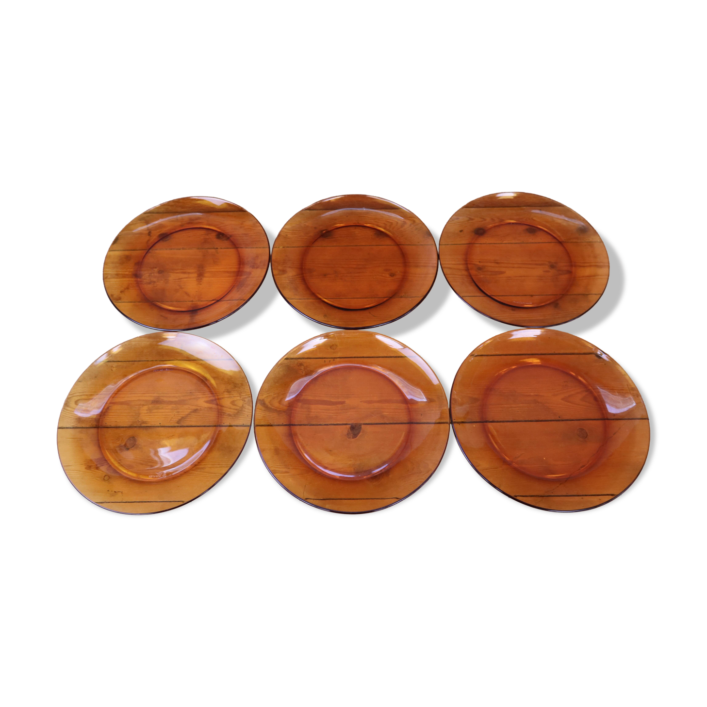 Set of 6 amber Duralex flat plates