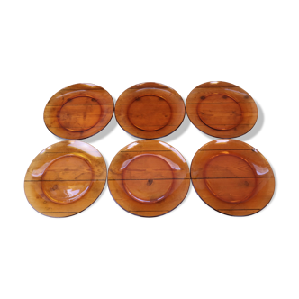 Lot de 6 assiettes plates ambrées Duralex