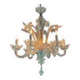 Venetian chandelier in colorless Murano glass with 6 light arms circa 1940
