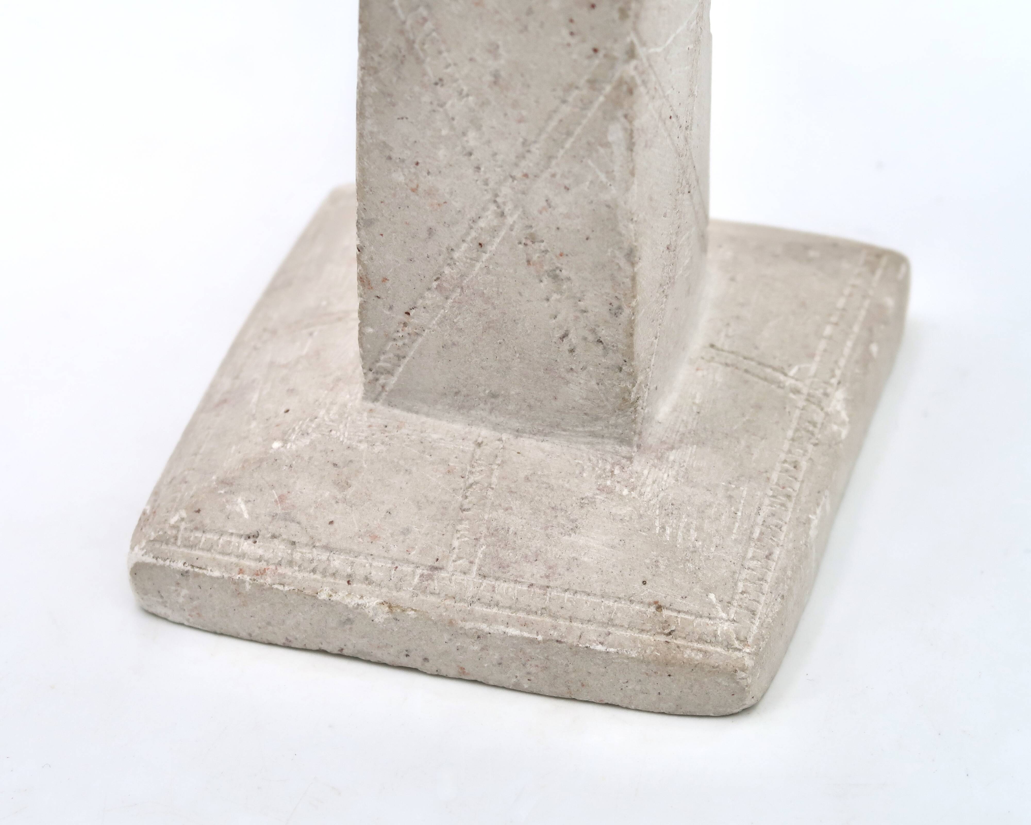 Moroccan candle holder in carved white beige stone, 1970s.