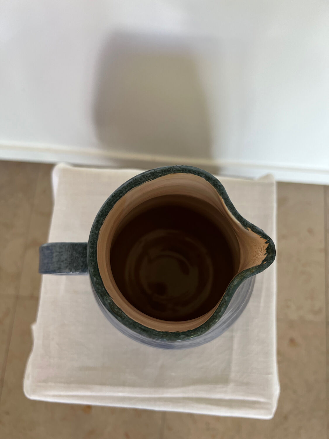 Blue vintage jug handmade pottery