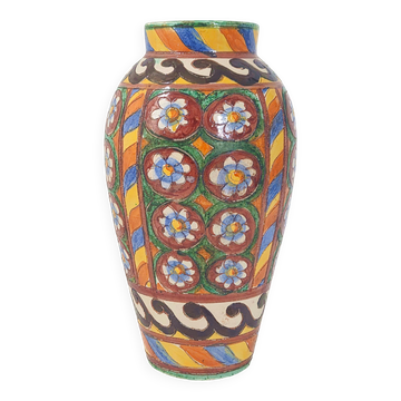 Vase vintage italien 1950 ceramique a decor floral signee b 1449 italy 50s 1950s