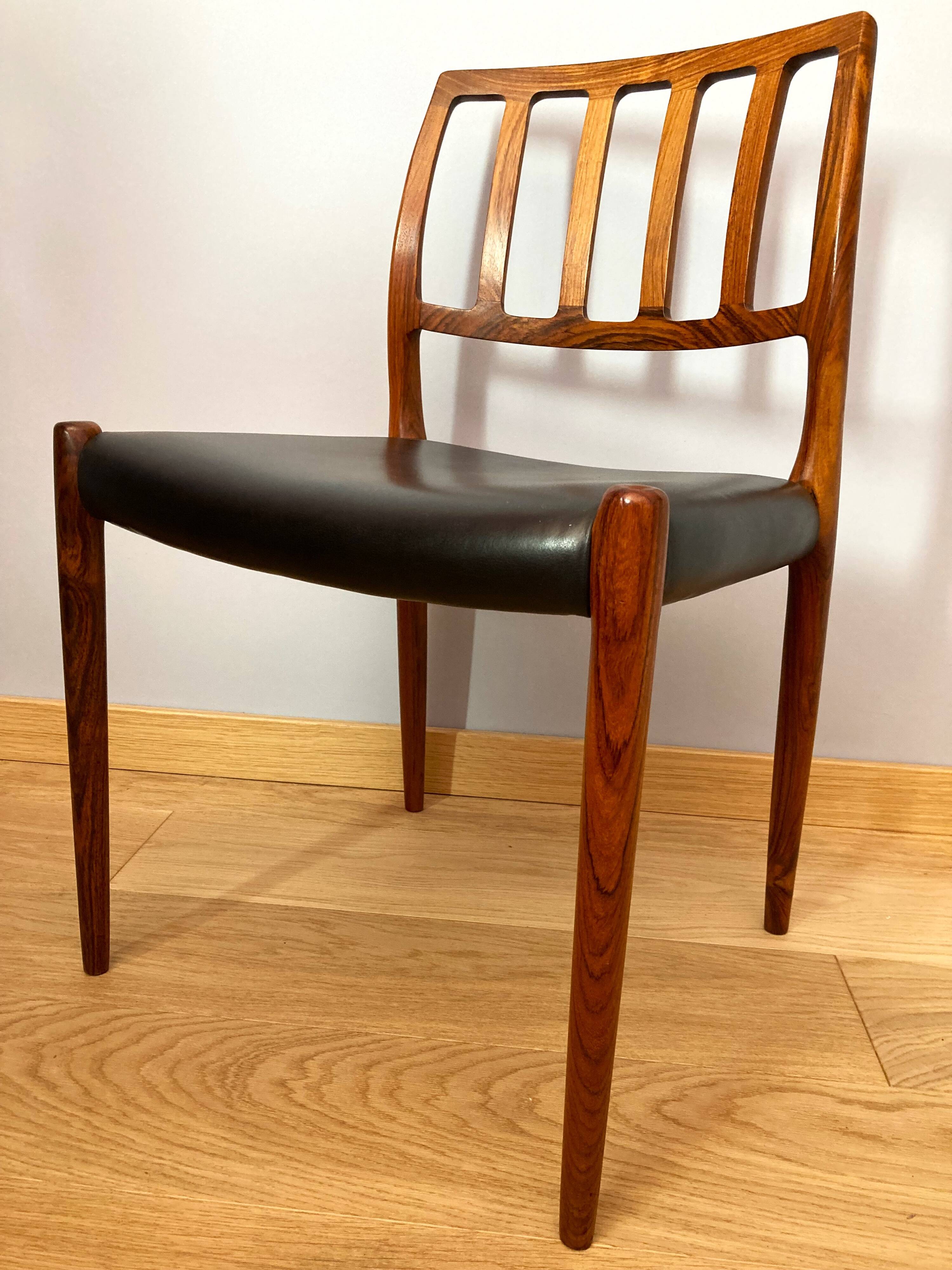 Set of 2 vintage Danish rosewood chairs 1974, Model 83, by Niels Moller