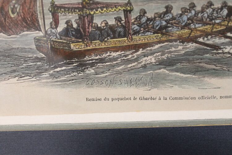 Gravure maritime de "Blanchard" - Remise d'un paquebot dans le port d'Alexandrie