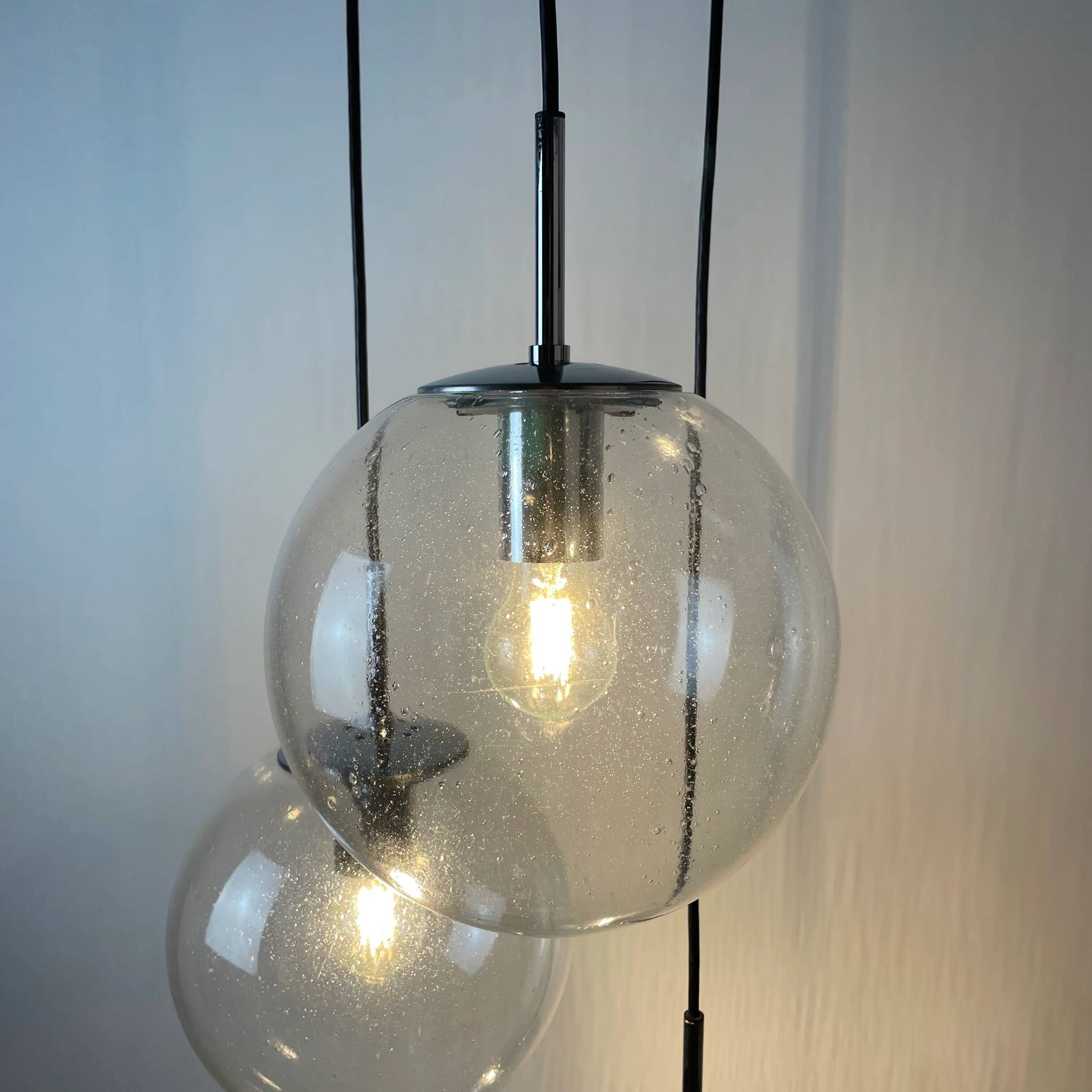 Set of 3 glass bubble globes 4101 by Glashütte Limburg 1970