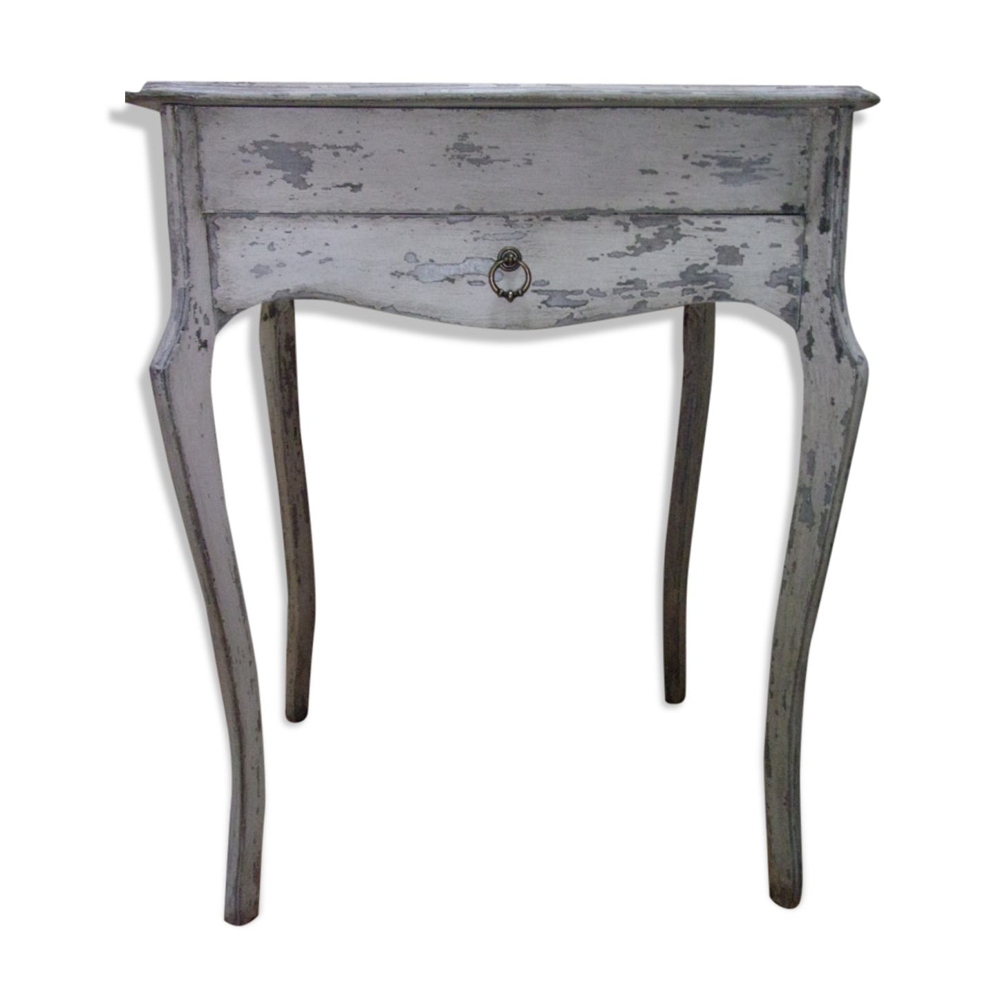 Small side table with walnut storage, patinated white shabby chipped