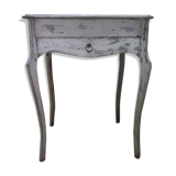 Small side table with walnut storage, patinated white shabby chipped