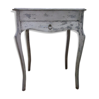 Table d'appoint à rangements noyer patiné blanc shabby écaillé