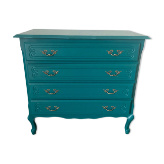 Commode vintage relooké bleu canard
