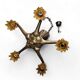 5 arms Art Deco / Art Nouveau / brass hanging lamp / Hand blown floral shades