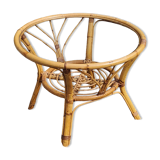 Round rattan coffee table with glass top from the 70s