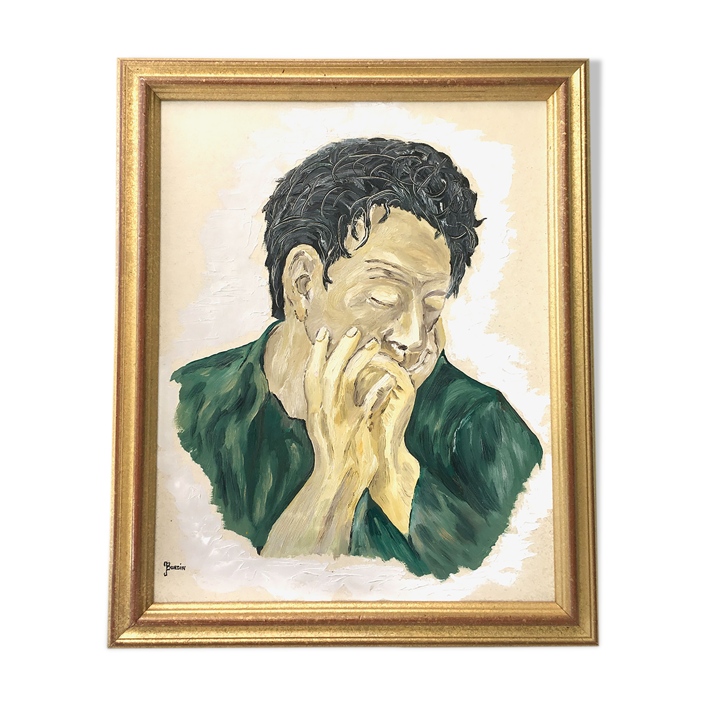 Oil on wood painting male portrait