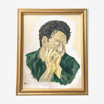 Oil on wood painting male portrait