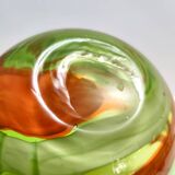 Postmodern Green and Orange Murano Glass Fazzoletto Vase by Fratelli Toso, Italy