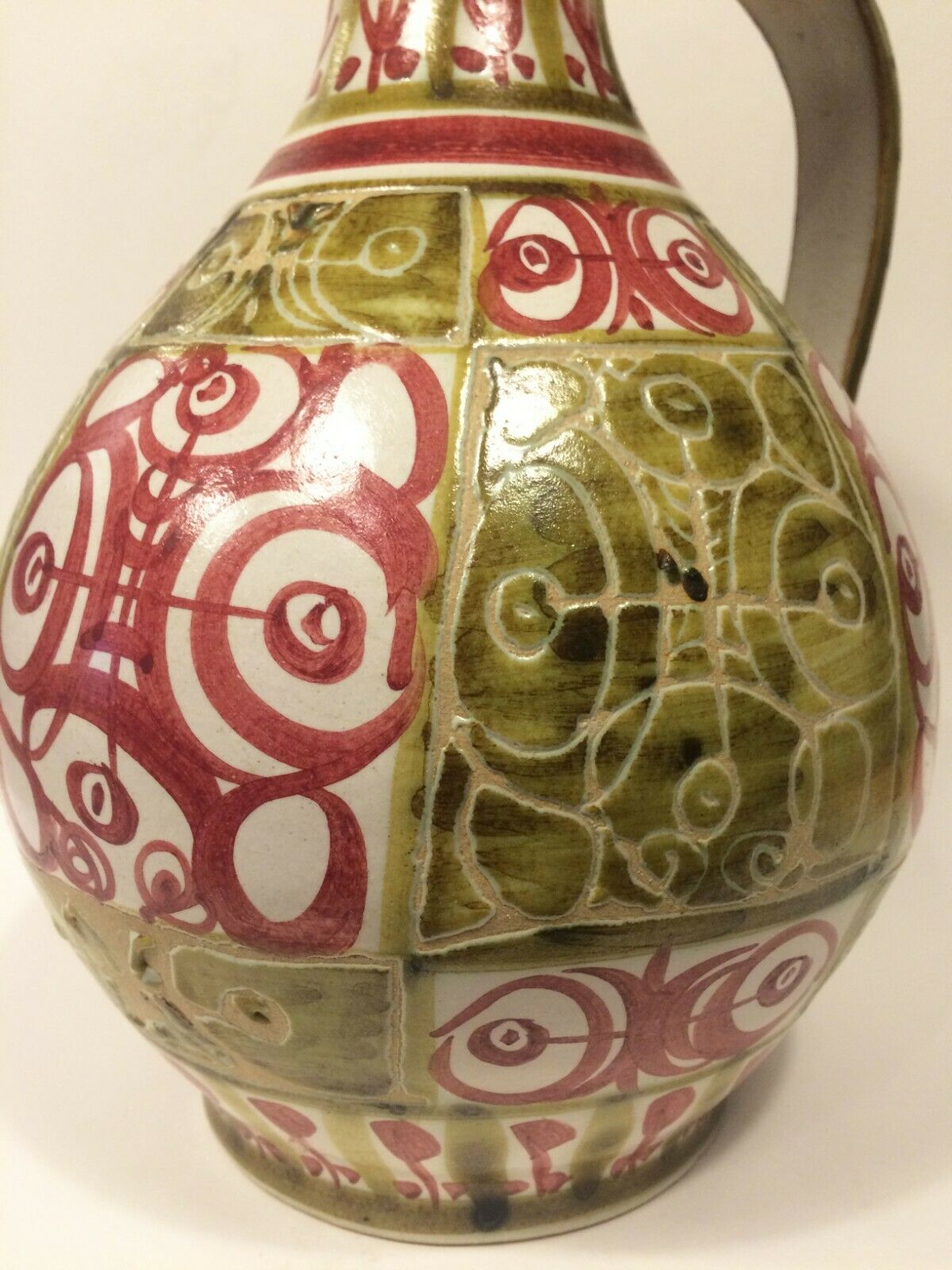 André Horellou Keraluc enamelled sandstone pitcher in modernist style