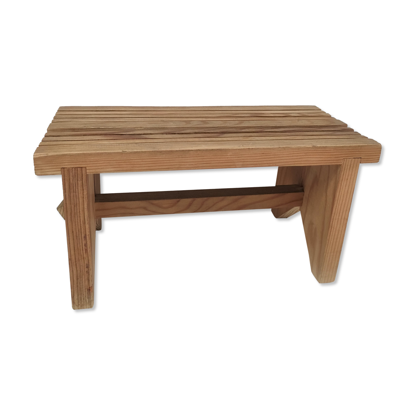 Vintage solid pine slatted low stool