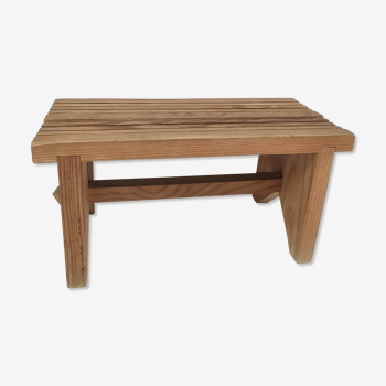 Vintage solid pine slatted low stool