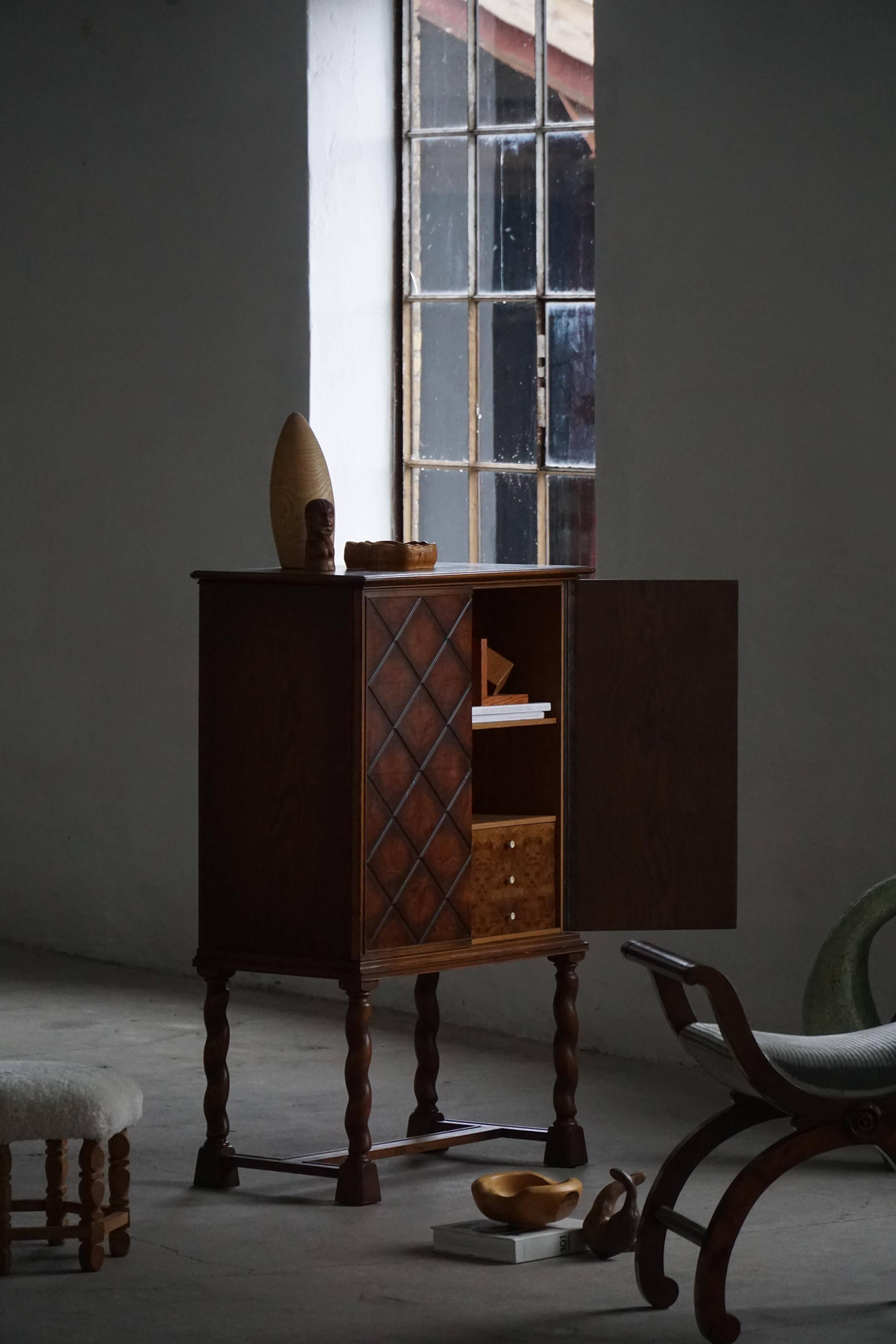 Swedish Grace, Geometric Oak Armoire, Thysells Furniture, Art Deco, 1940s