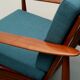 1960s armchair in teak, cushions petrol