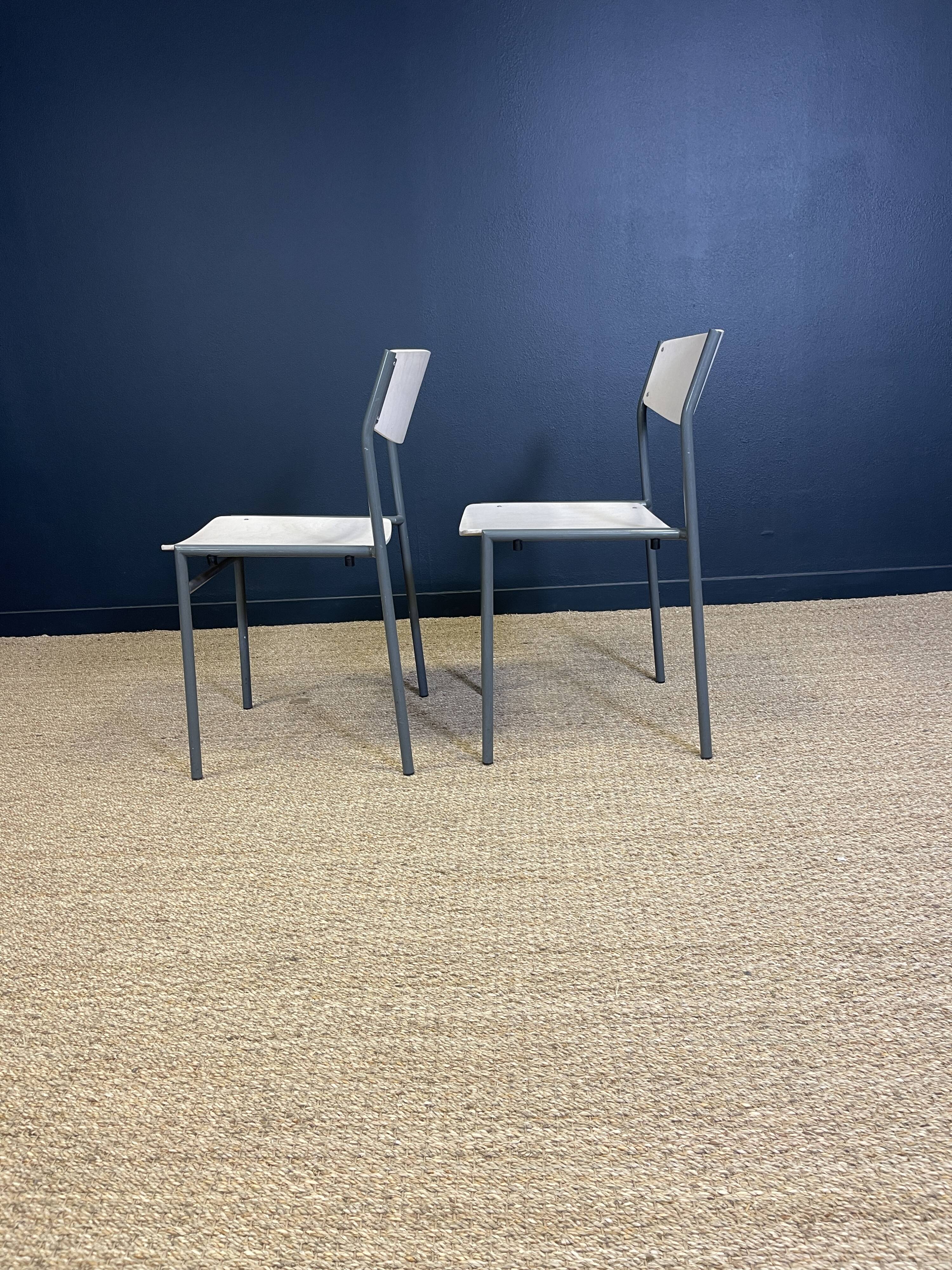 Pair of gijs van der sluis chairs white wood grey legs netherlands 1970s