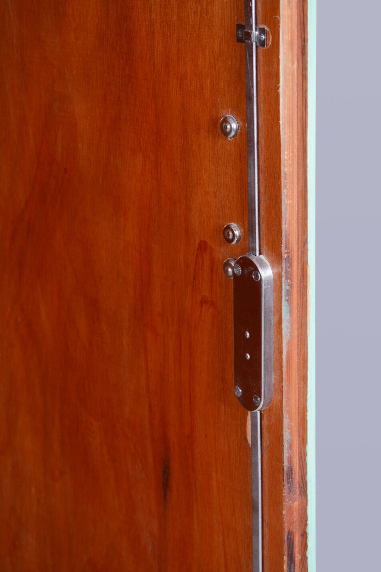 Turquoise Bauhaus three door wardrobe made in 1930s Czechia by Vichr a spol.