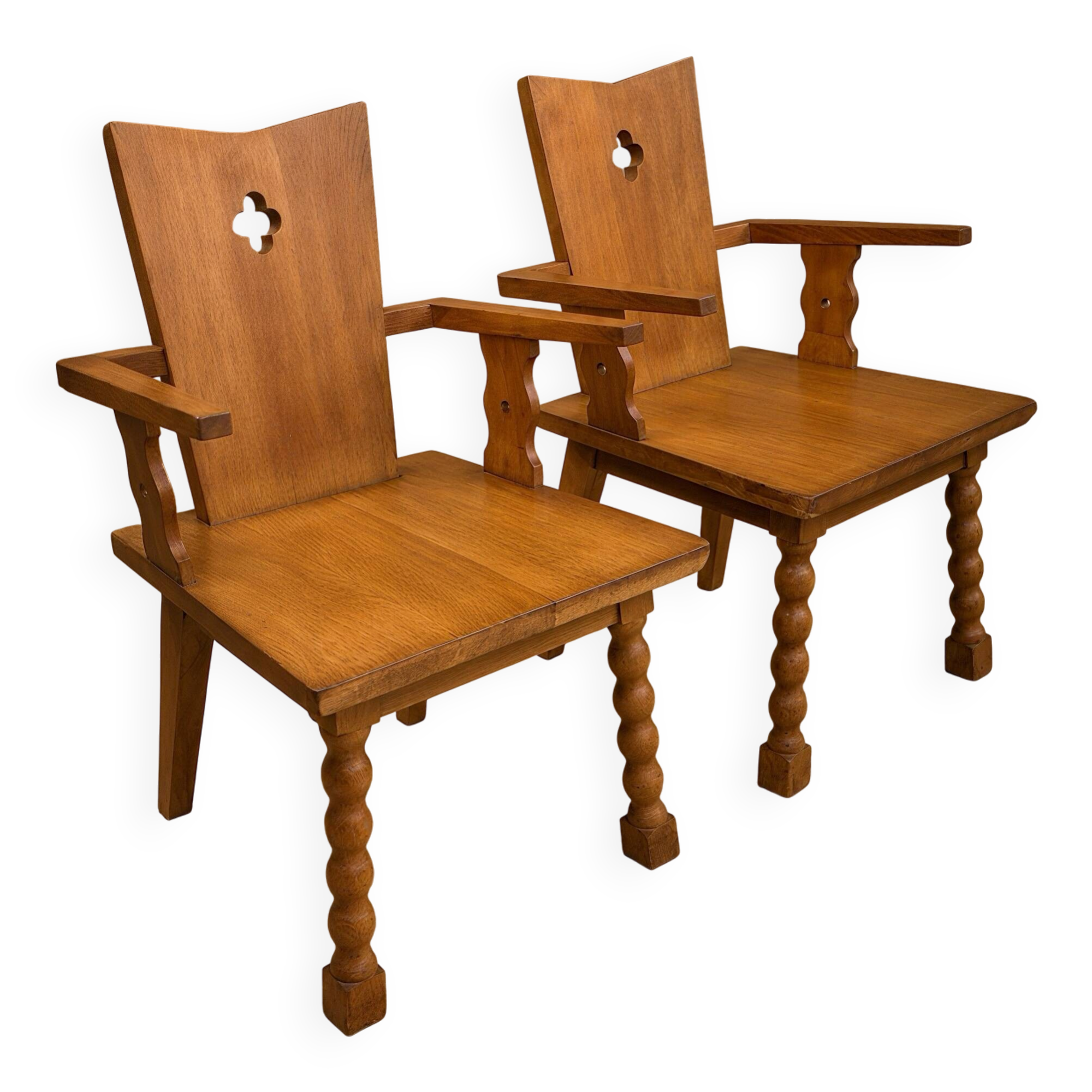 Paire fauteuils brutaliste chêne France Circa 1950
