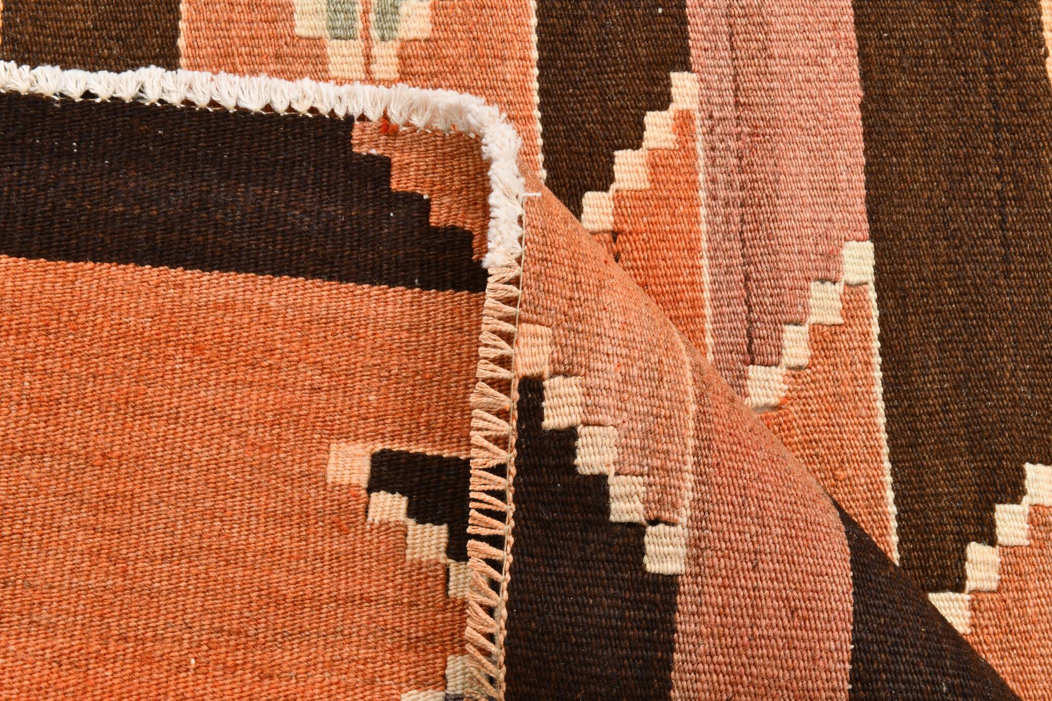 3x10 Orange  Brown Geometric Kilim Runner Rug, Handmade Wool Rug, 108x297Cm