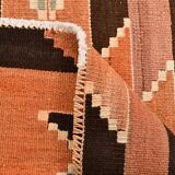 3x10 Orange  Brown Geometric Kilim Runner Rug, Handmade Wool Rug, 108x297Cm