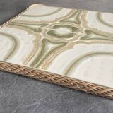 Ceramic tile trivet with vintage pattern woven wicker outline