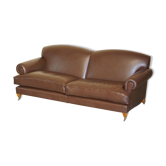 Contemporary Howard & Sons style grand sofa with brass casters.