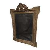 Large antique mirror Napoleon III style Louis XVI gilded stucco wood 19th century 120x85