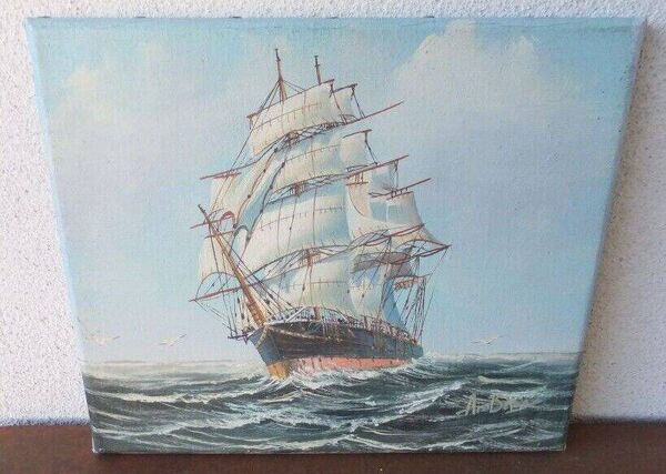 Tableau ''Caravelle Rentrant au Port'' par John Ambrose Huile sur Toile