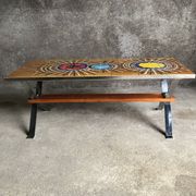 Ceramic coffee table and chrome and wood legs, Juliette Belarti, 1960